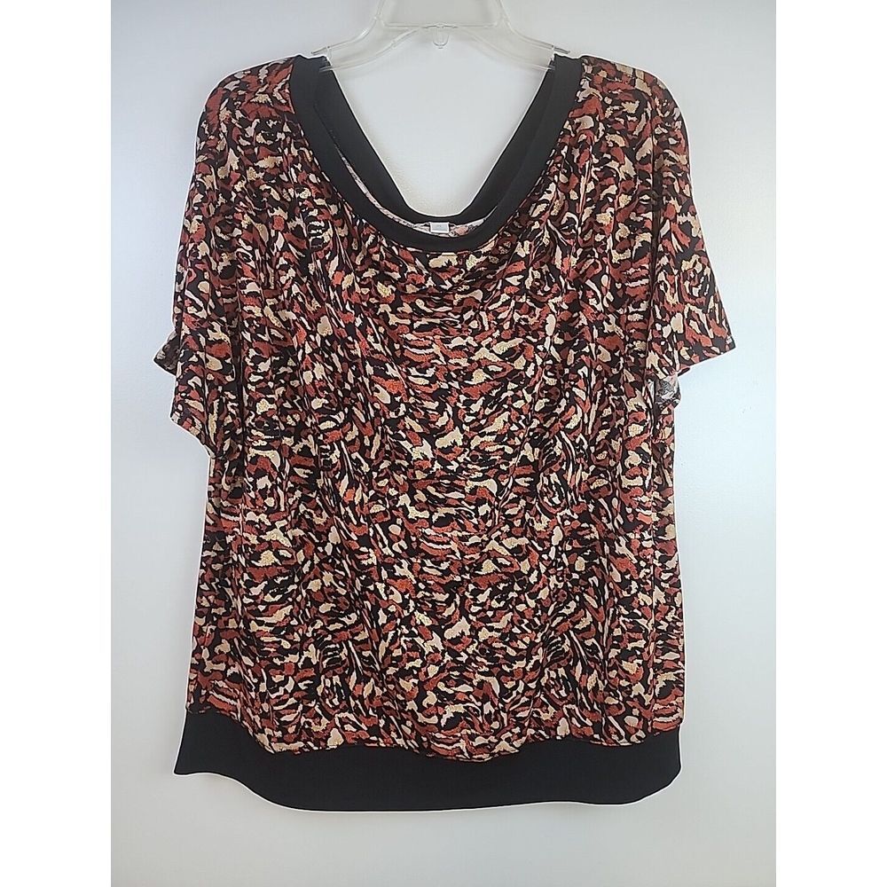Cato Blouse Women's Extra Large Rust Brown Black Glitter Swoop Dressy Casual‎